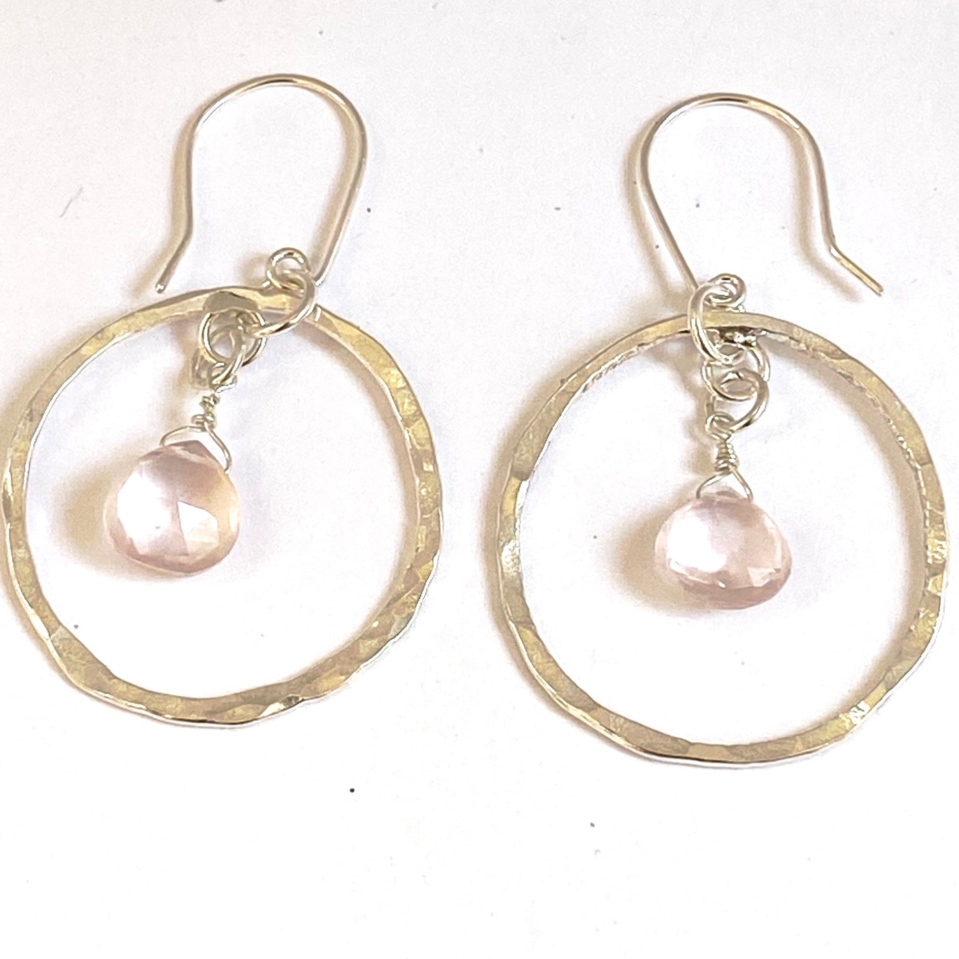 Rose Quartz Silver Hoop Earrings - Love Beach Beads