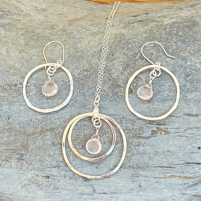 Rose Quartz Silver Hoop Earrings - Love Beach Beads