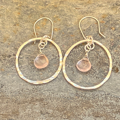 Rose Quartz Silver Hoop Earrings - Love Beach Beads