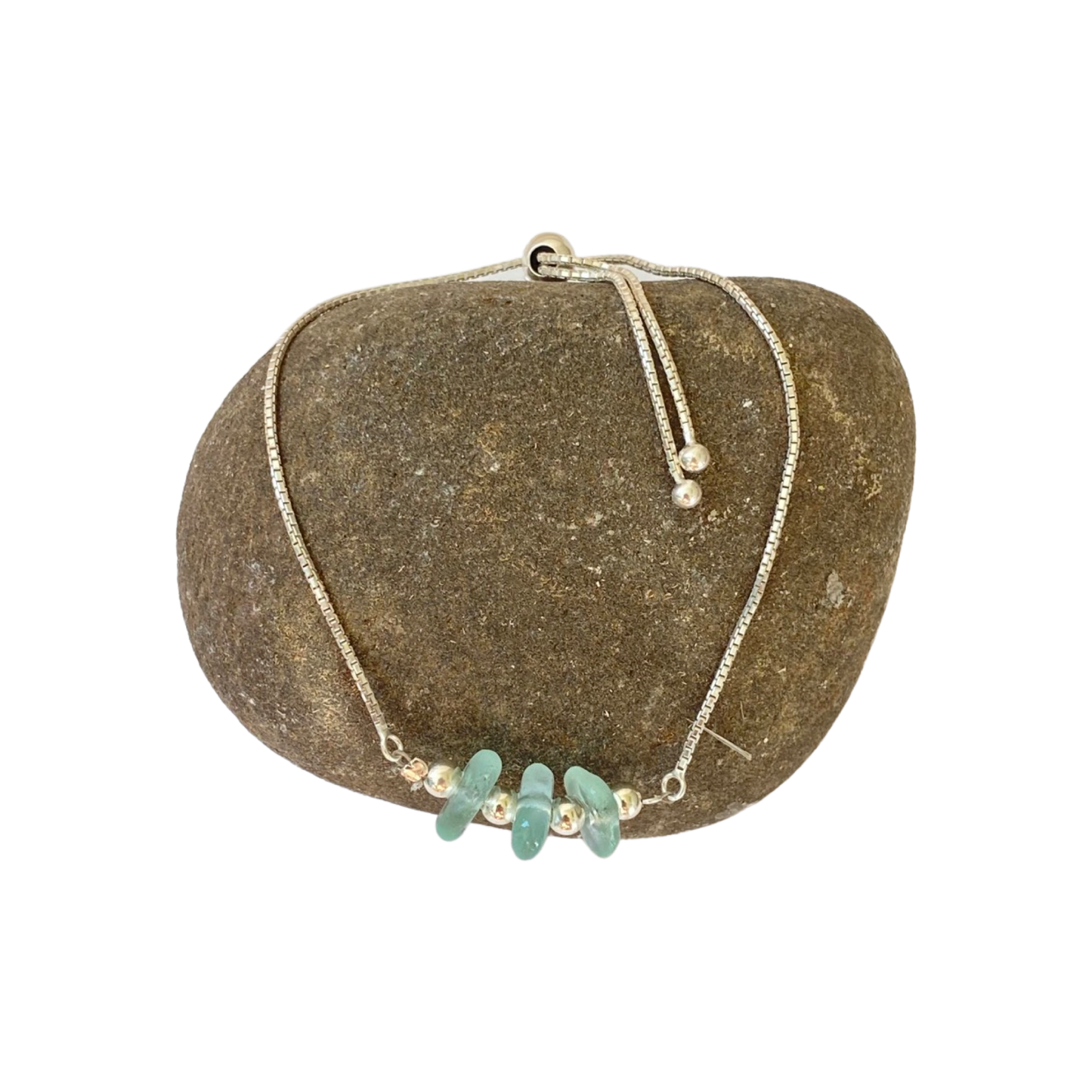 Sea Glass Droplet Adjustable Silver Bracelet - Love Beach Beads