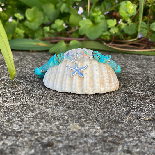 Turquoise Silver Starfish Anklet - Love Beach Beads