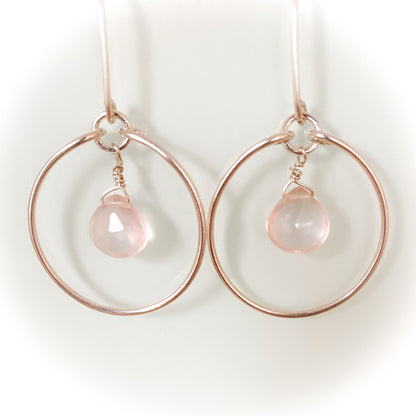 Rose Quartz Silver Hoop Earrings - Love Beach Beads