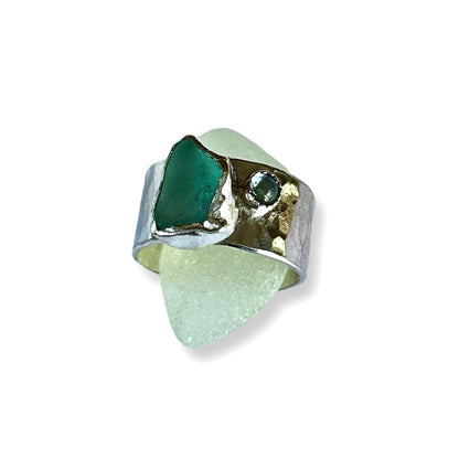 Sea Glass And Topaz Ring - Silver Lines Jewellery