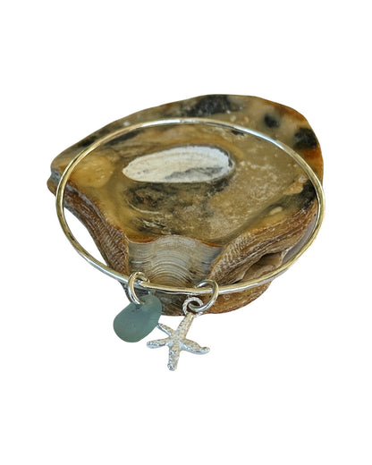 Sea Glass And Starfish Charm Bangle - Silver Lines Jewellery