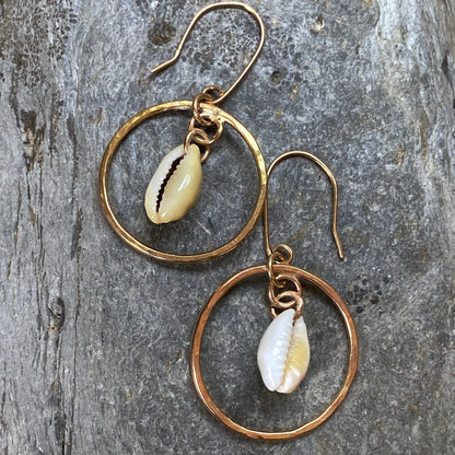 Gold Hoop Cowrie Earrings - Love Beach Beads