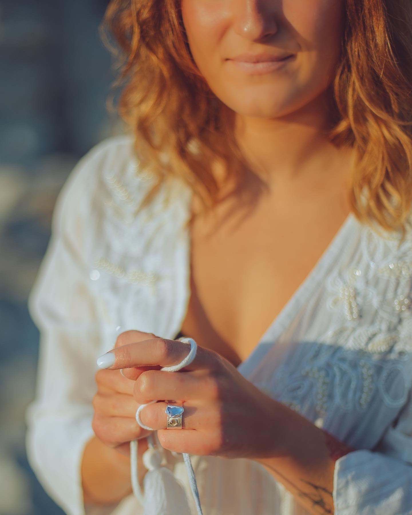 Rippling Sea Glass Silver Ring with Citrine - Love Beach Beads