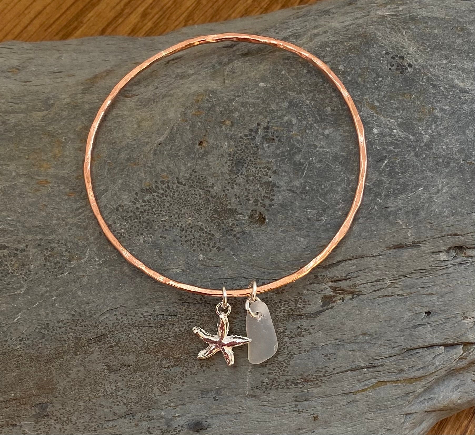 Copper Bangle with Charm - Love Beach Beads