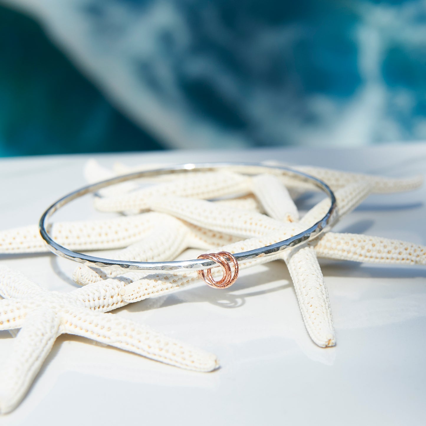 Silver Bangle with Gold Rings - Love Beach Beads