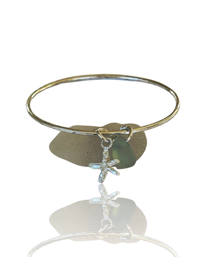 Sea Glass And Starfish Charm Bangle - Silver Lines Jewellery