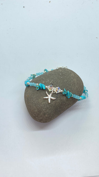 Turquoise Silver Starfish Anklet - Love Beach Beads