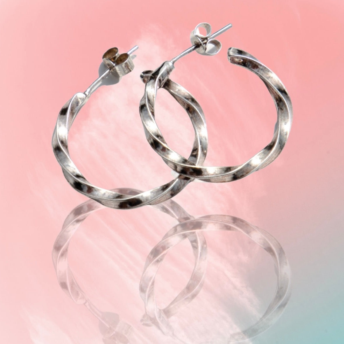 Twisted Silver Hoops - Love Beach Beads