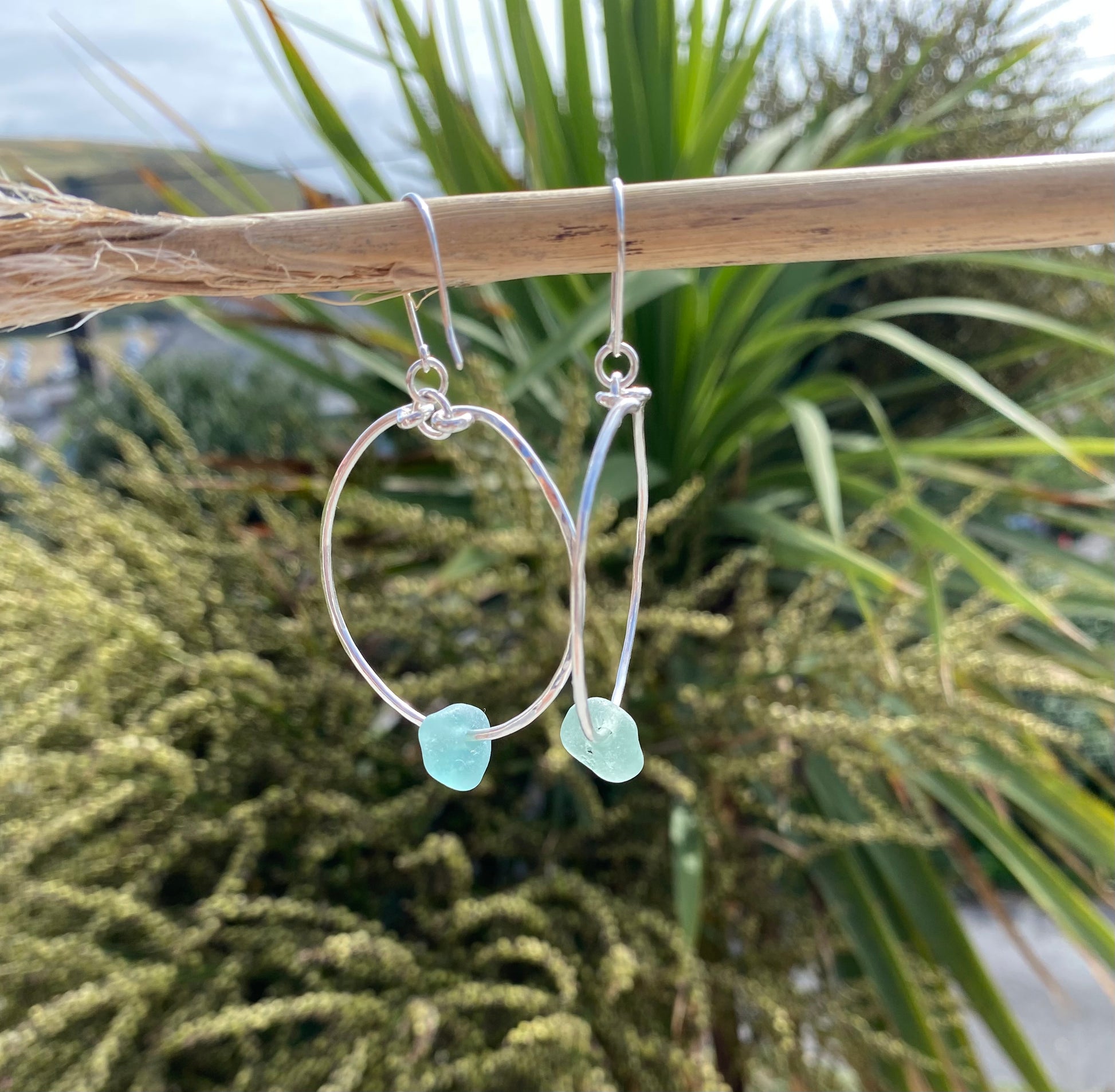 Silver Sea Glass Hoop Earrings - Love Beach Beads