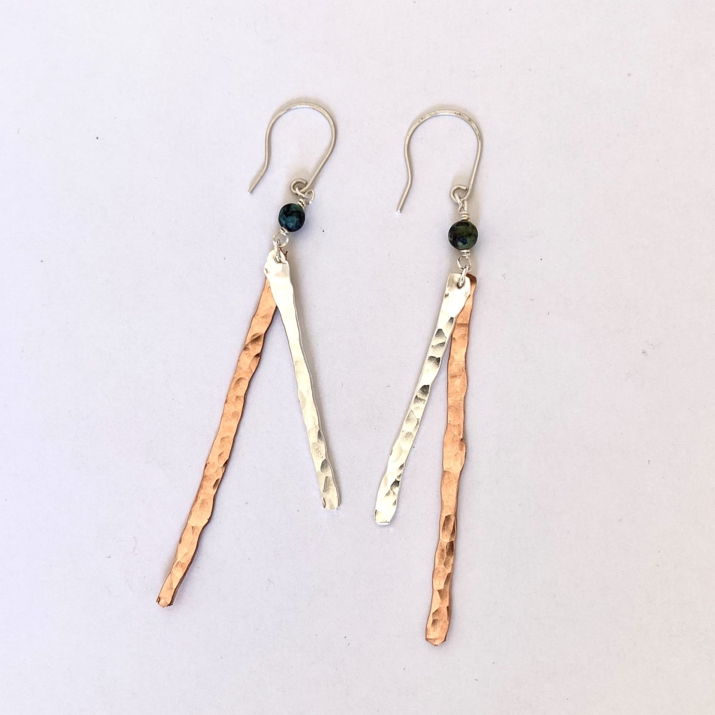 Copper and Silver Hammered Earrings - Love Beach Beads