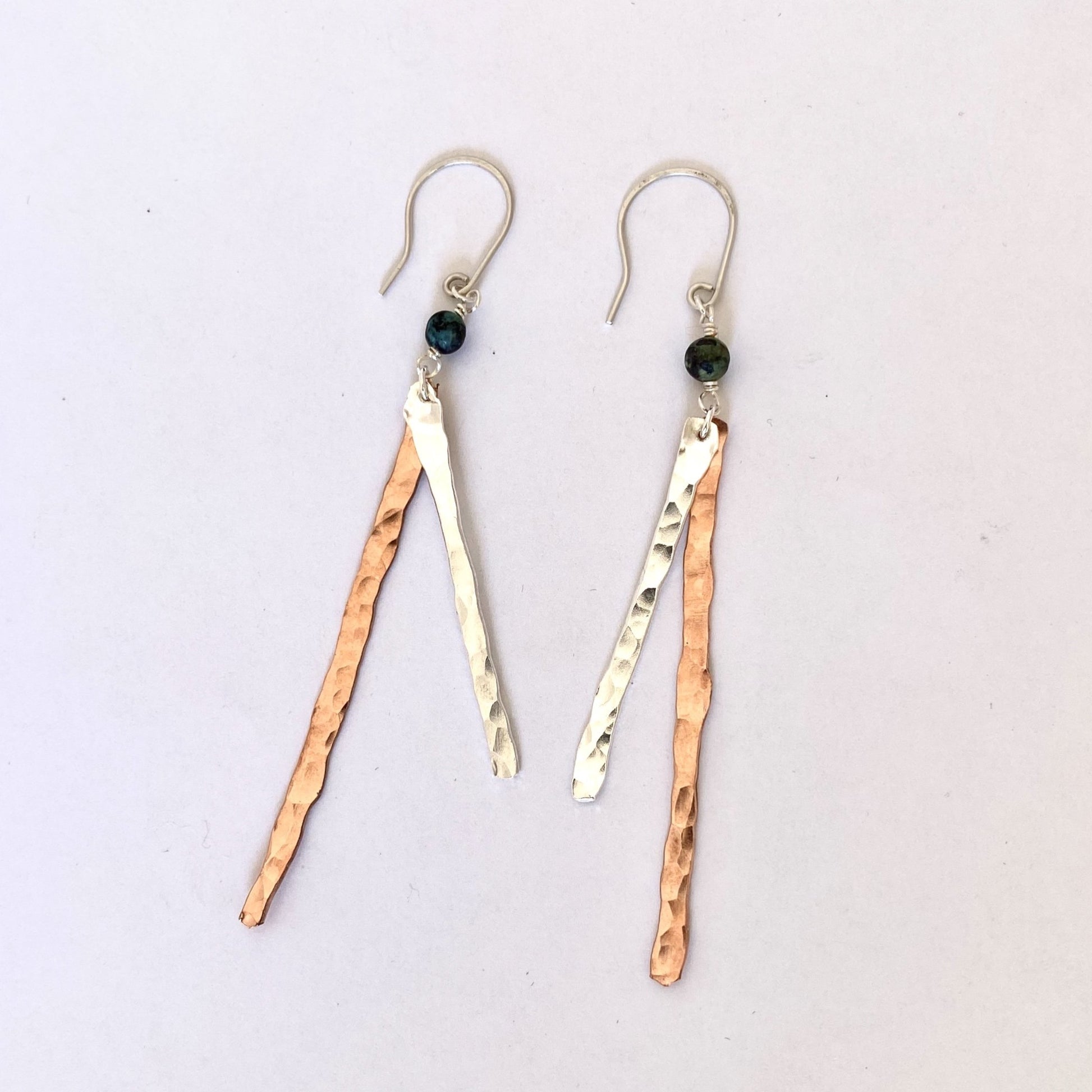 Copper and Silver Hammered Earrings - Love Beach Beads