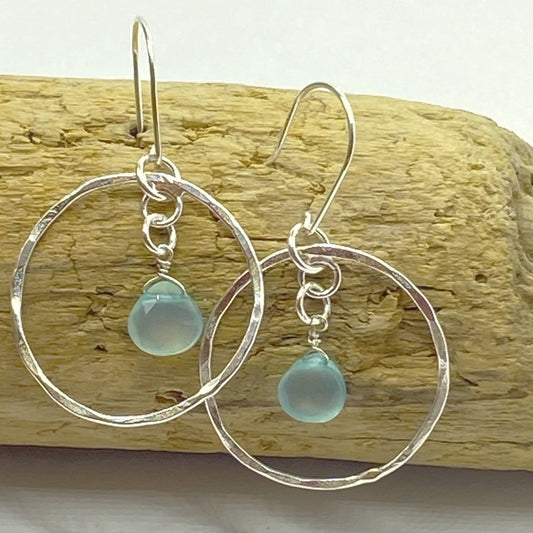 Chalcedony  Silver Hoop Earrings - Love Beach Beads