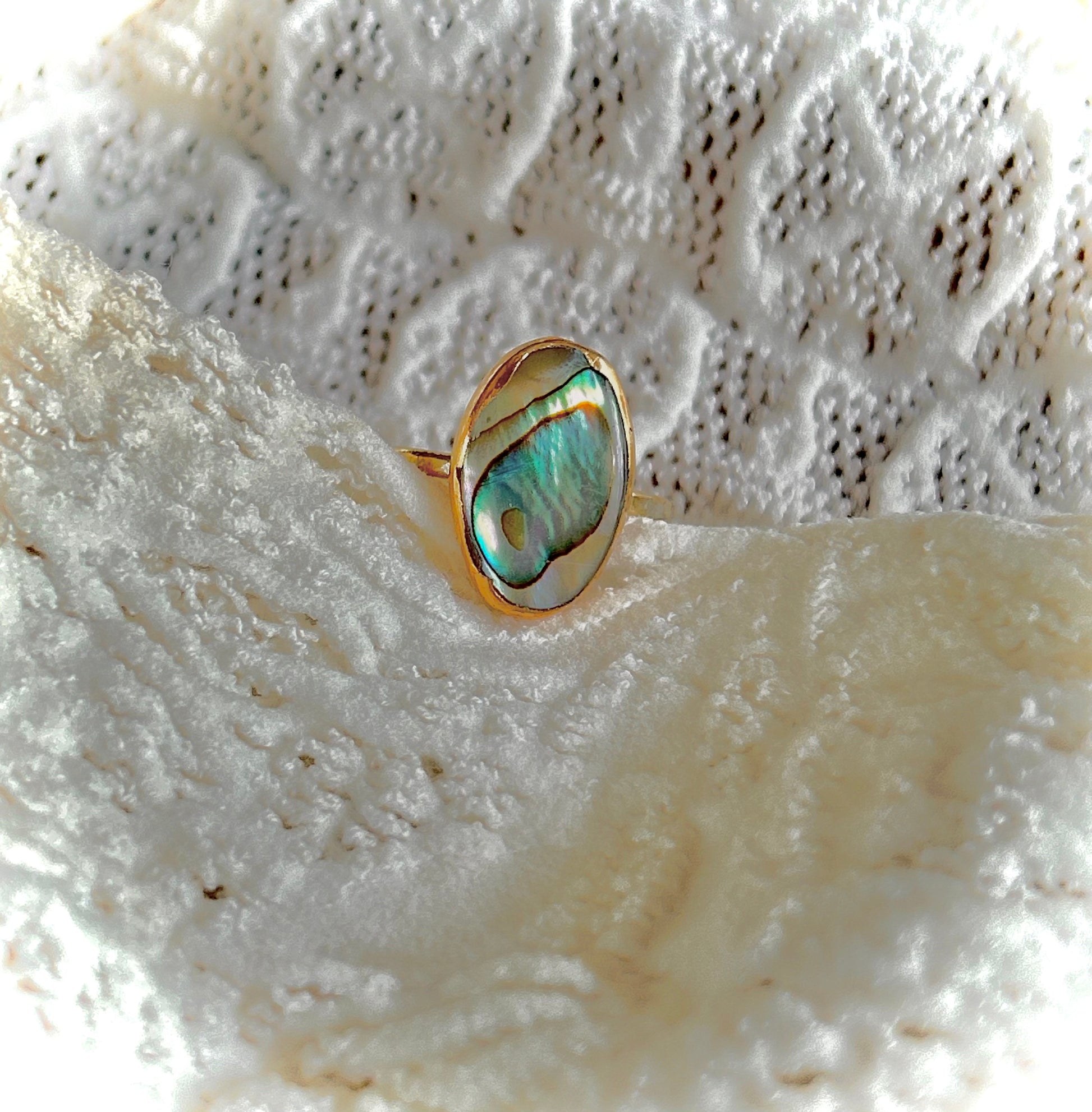 Gold Ring Paua Shell - Silver Lines Jewellery