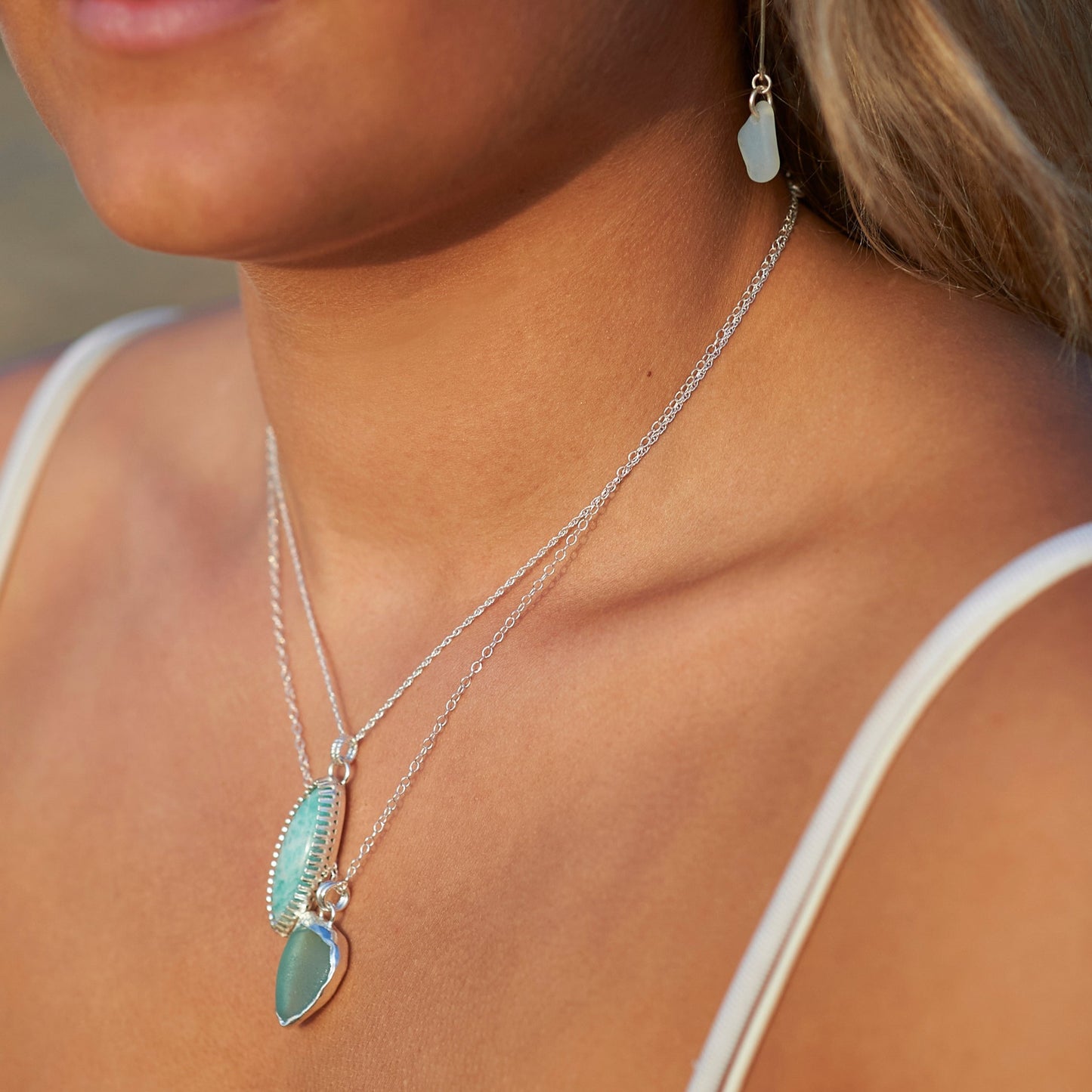 Ocean Sea Glass Necklace Sea Foam - Love Beach Beads