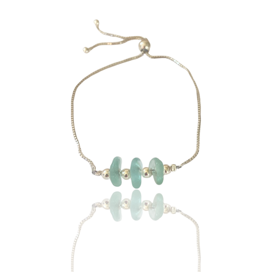 Sea Glass Droplet Adjustable Silver Bracelet - Love Beach Beads